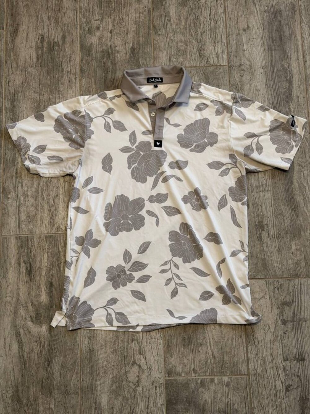 Bad Birdie Floral Golf Polo Shirt L Cream / Taupe Gray